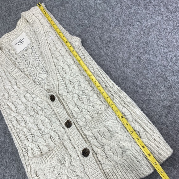 Abercrombie & Fitch Beige WOOL & ALPACA BLEND Sweater Vest Cable Knit - Size L - Picture 10 of 12